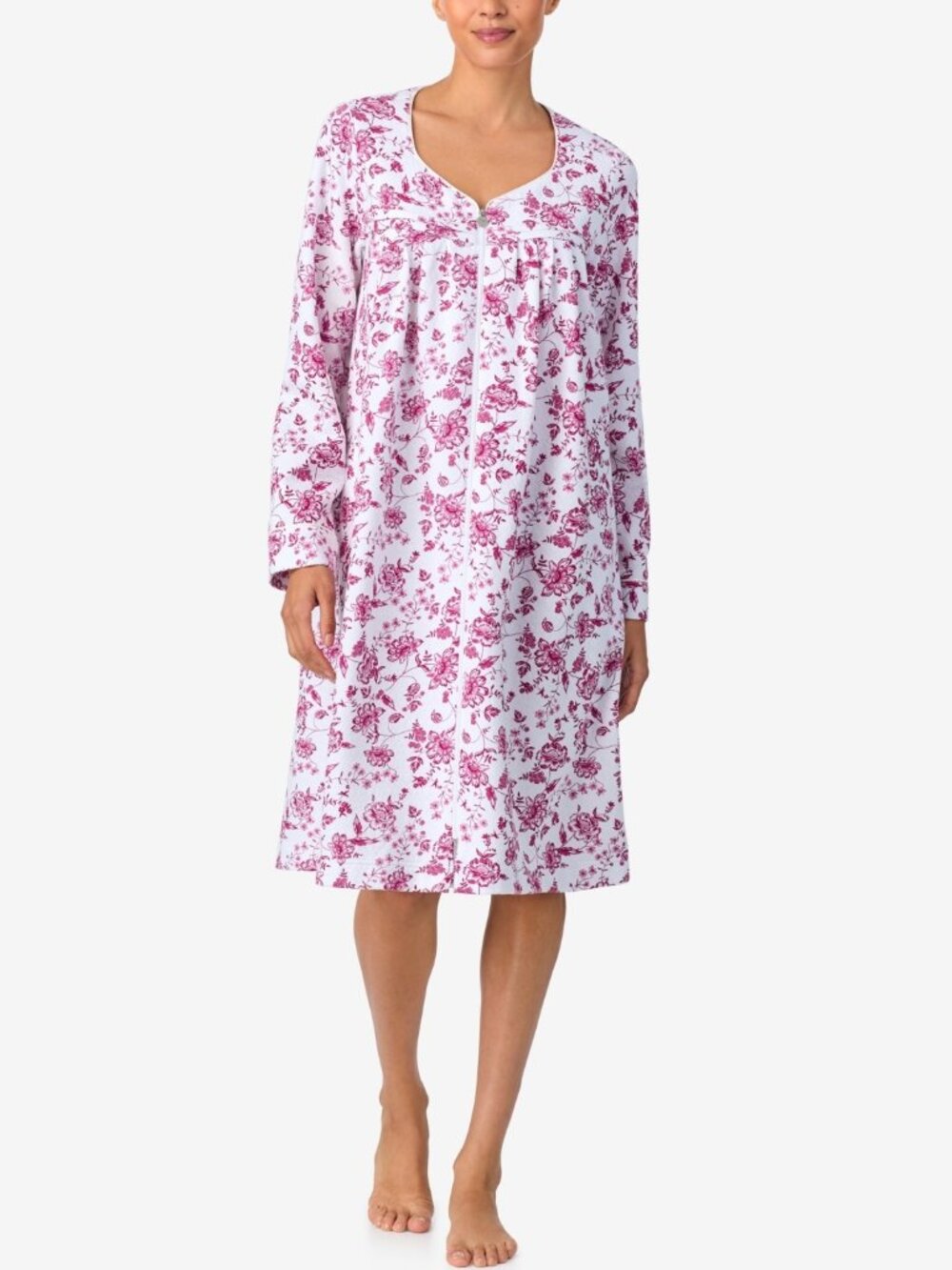 #2411 Aria Women's Long Sleeve Quilt Hexagon Duster Robe - Wine Floral